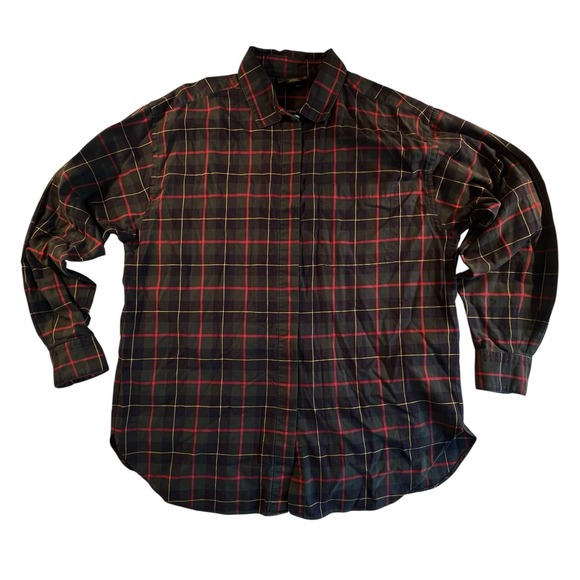 Charter Club Size 14 Plaid Cotton Long Sleeve Top Womens Button-Up Shirt Green - Picture 1 of 8
